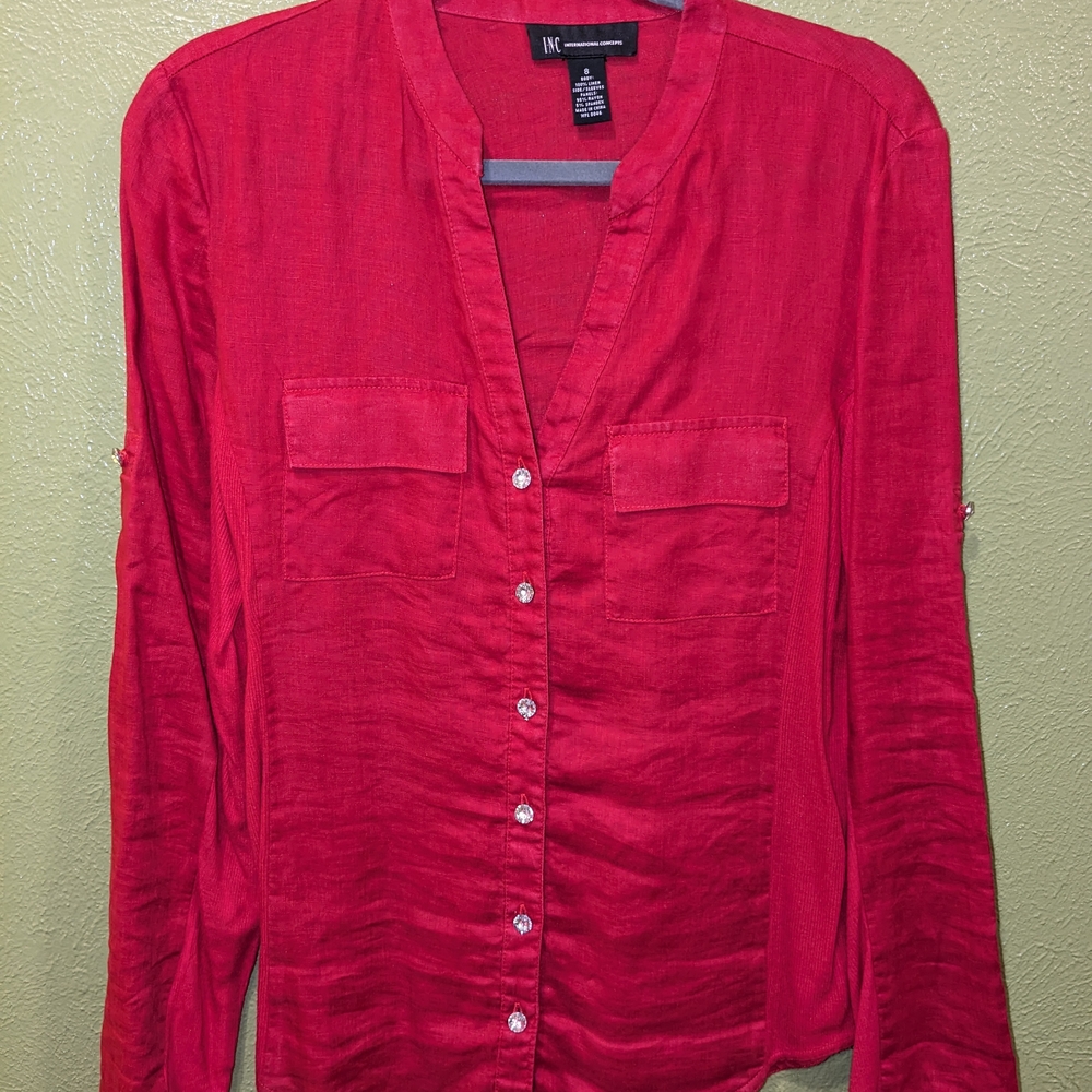 Women's Red Button-Up Top